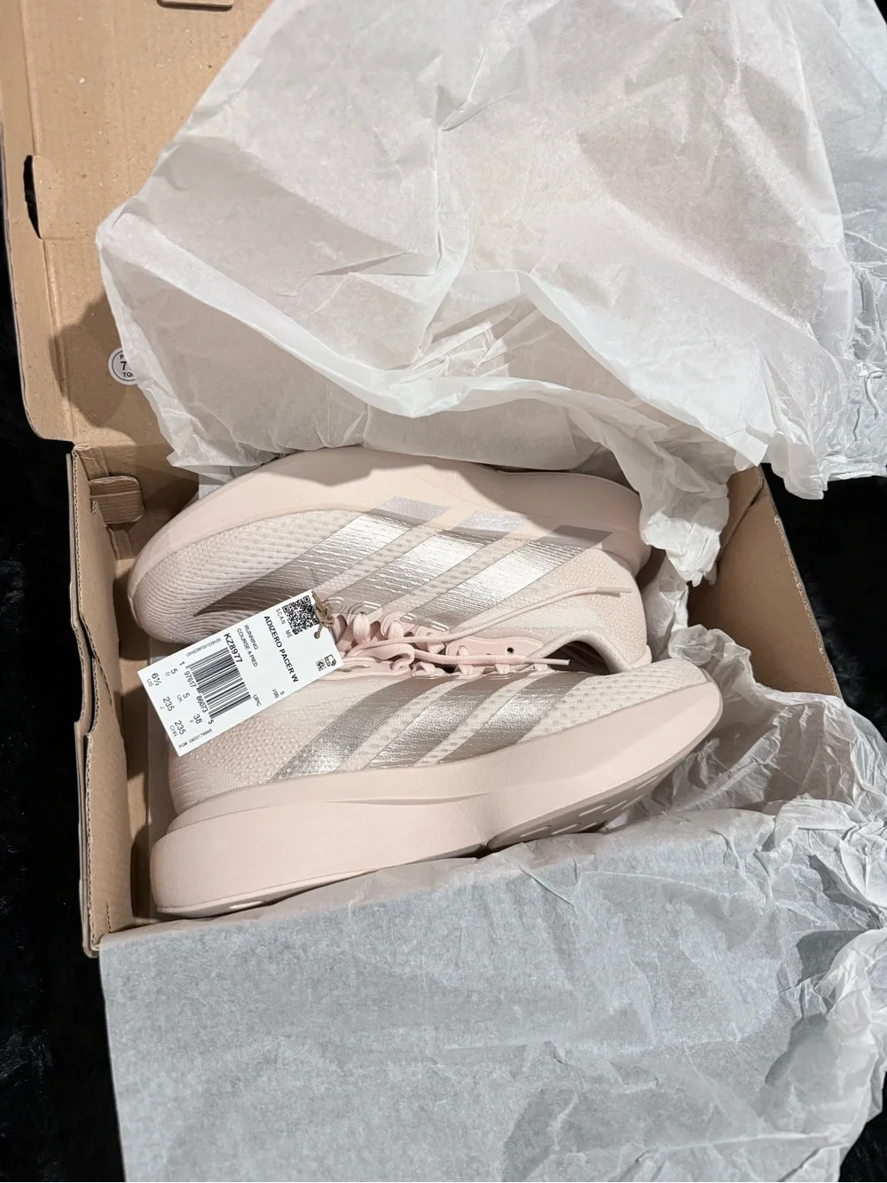 adidas Adizero pacer  Shoes in Pale Pink with Metallic Silver Stripes